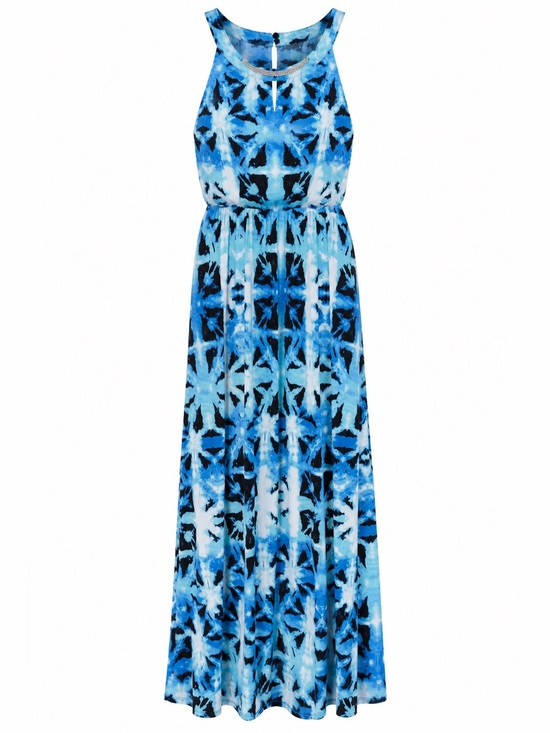 Style & Co. Dresses & Skirts - Style & Co. Tie Dye Splash Maxi Dress XL Blue Black Silver Neckline NWT